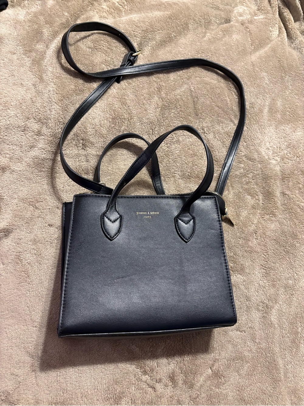 Black Leather Crossbody Tote